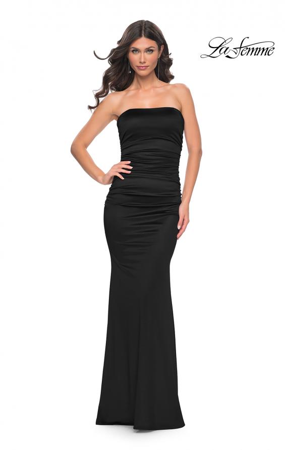 Picture of: Strapless Stretch Satin Dress with Ruching in Black, Style: 32300, Detail Picture 5