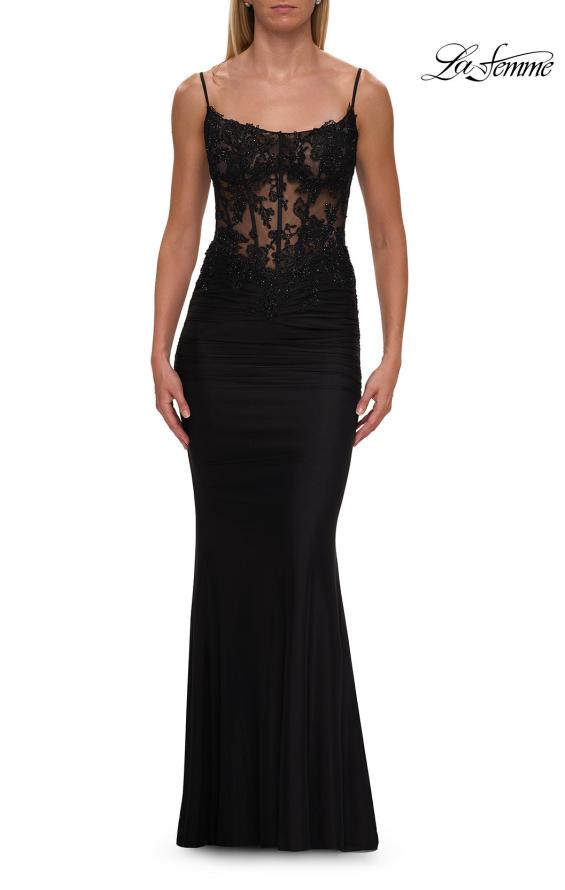 Picture of: Lace Corset Gown with Sheer Bodice and Rhinestones in Black, Style: 33774, Detail Picture 5