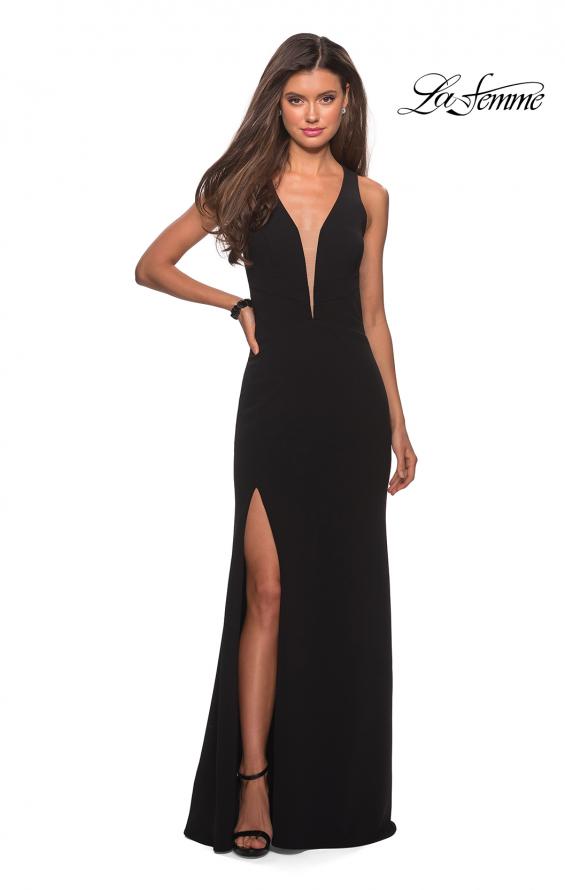 Picture of: Plunging Neckline Prom Dress with Criss Cross Back in Black, Style: 27082, Detail Picture 6