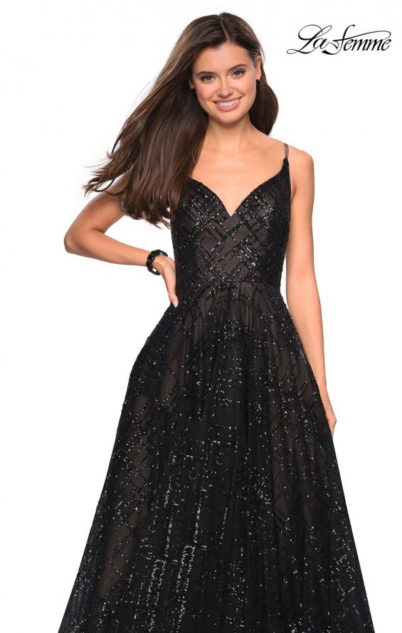Picture of: Unique Sequin Prom Gown with Sweetheart Neckline in Black, Style: 27199, Detail Picture 6