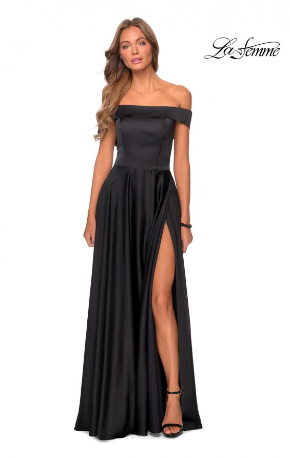 Picture of: Satin Off the Shoulder Evening Dress with Pockets in Black, Style: 28978, Detail Picture 6