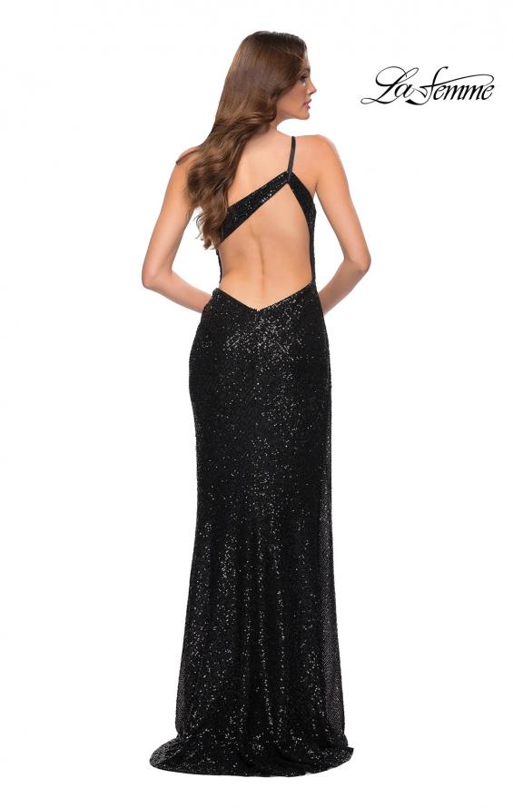 Picture of: Sequin Gown with One Shoulder Top and Open Back in Black, Style 29962, Detail Picture 6