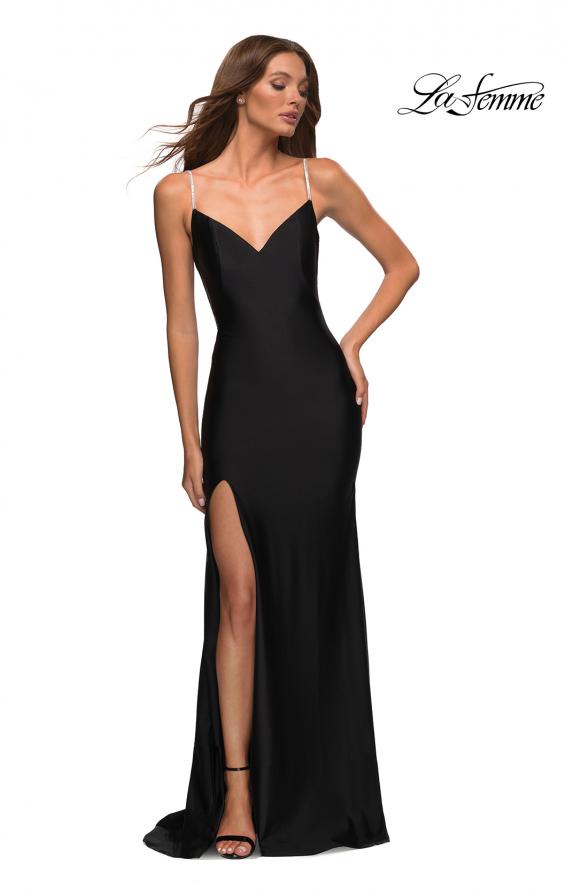 Picture of: Rhinestone Strap Simple Long Jersey Dress in Black, Style: 30435, Detail Picture 6