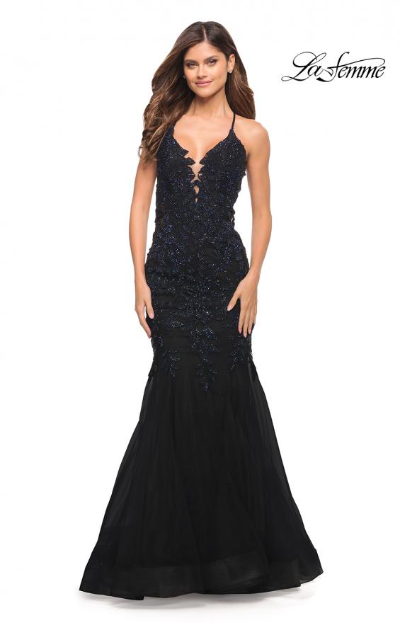 Picture of: Mermaid Tulle and Lace Jeweled Prom Dress in Black, Style: 30584, Detail Picture 6