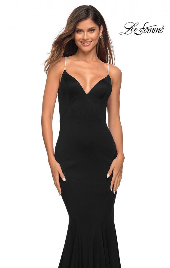Picture of: Jersey Long Dress with Diamond Thin Straps in Black, Style: 30785, Detail Picture 6
