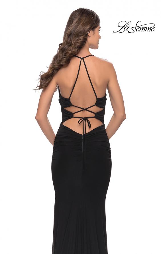 Picture of: Unique Cut Out Net Jersey Prom Dress in Black, Style: 31334, Detail Picture 6