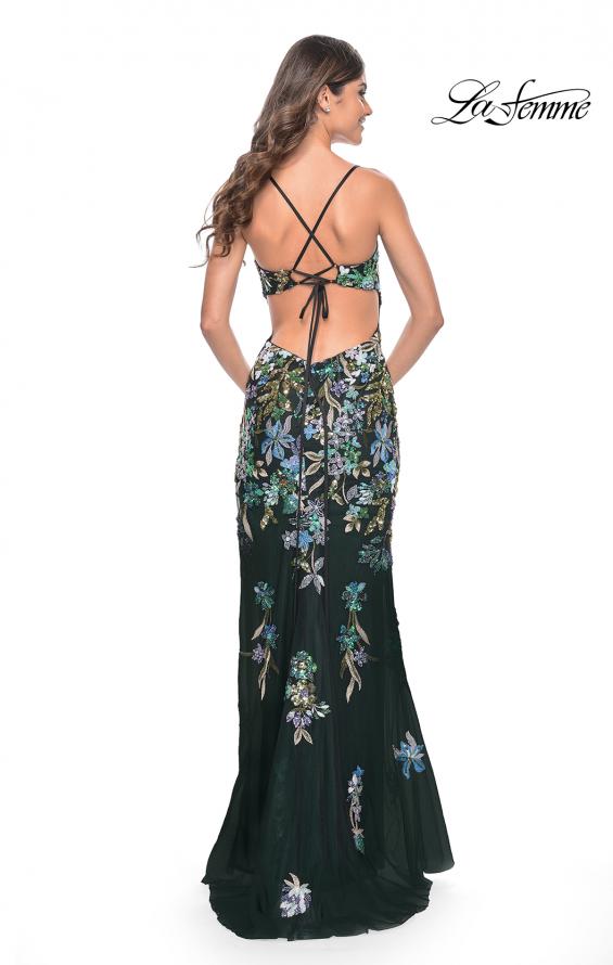 Picture of: Floral Embroidered and Sequin Print Gown with Lace Up Back in Black, Style: 31992, Detail Picture 6