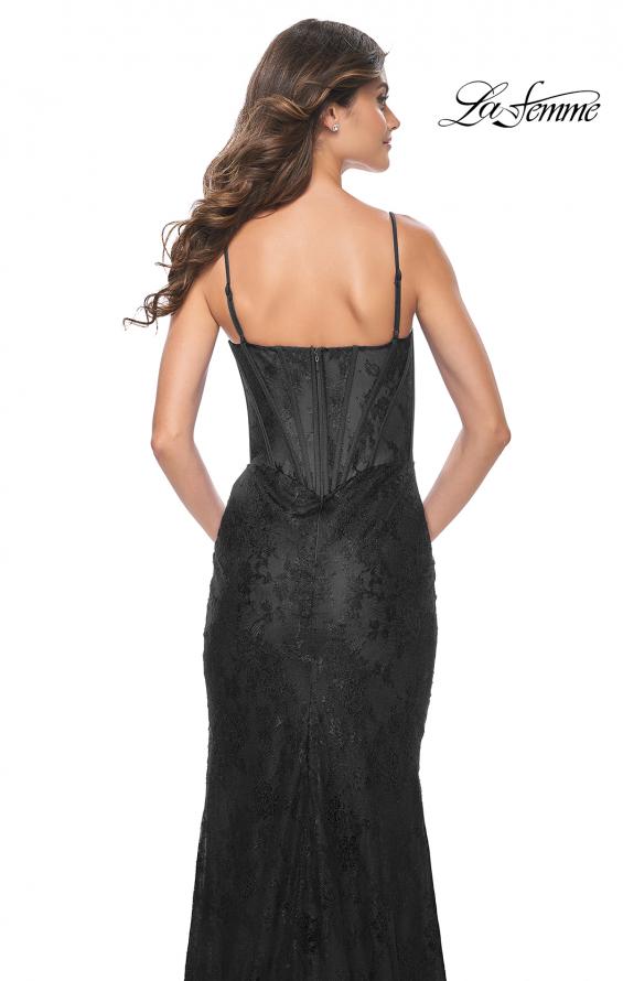 Picture of: Stretch Lace Fitted Dress with Illusion Bustier Top in Black, Style: 32231, Detail Picture 6