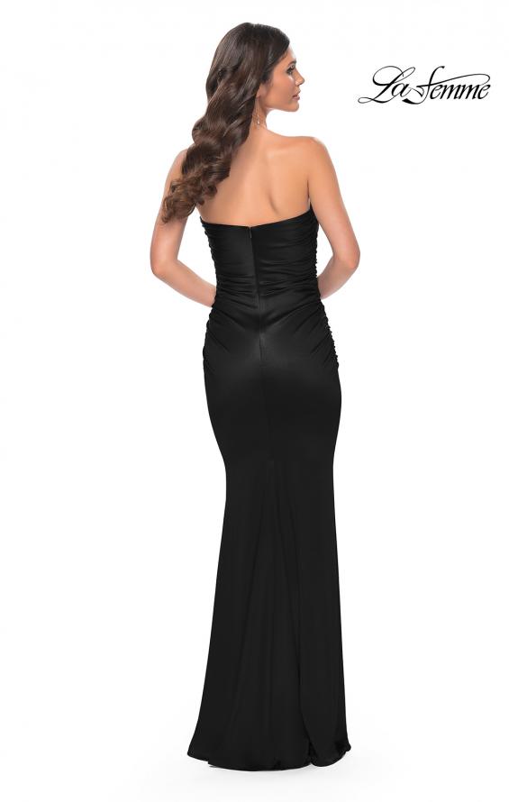 Picture of: Strapless Stretch Satin Dress with Ruching in Black, Style: 32300, Detail Picture 6