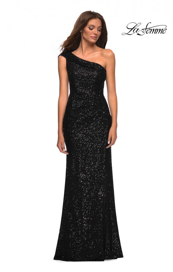 Picture of: One Shoulder Gown in Elegant Soft Sequin Fabric in Black, Detail Picture 7
