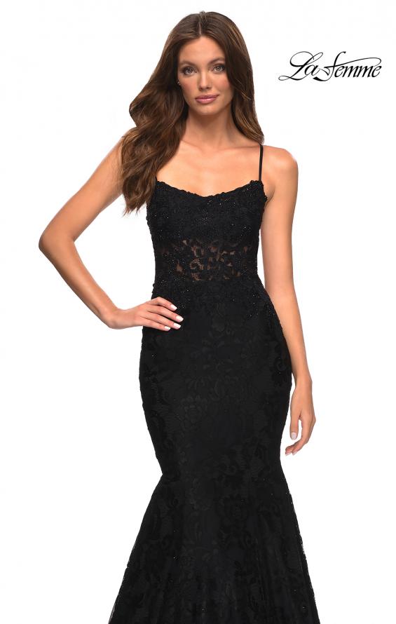 Picture of: Mermaid Lace Gown with Sheer Bodice and Open Back in Black, Style: 30467, Detail Picture 7