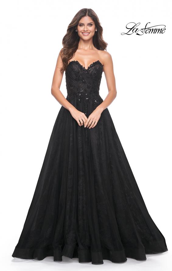 Picture of: A-Line Gown with Lace Lining and Beaded Embellishments in Black, Style: 31954, Detail Picture 7