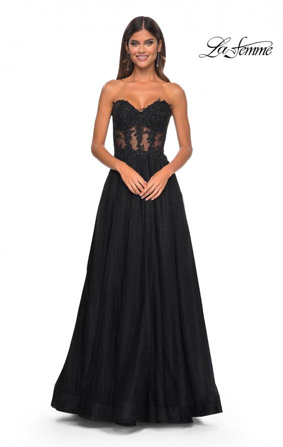 Picture of: A-Line Tulle Ballgown with Lace Illusion Bodice in Black, Style: 32313, Detail Picture 19