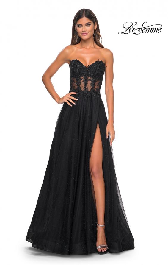 Picture of: A-Line Tulle Ballgown with Lace Illusion Bodice in Black, Style: 32313, Detail Picture 3
