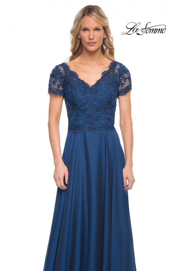 Picture of: Long Chiffon Dress with Lace Bodice and Pockets in Midnight Blue, Style: 27098, Detail Picture 6