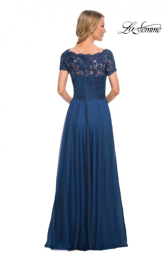 Picture of: Long Chiffon Dress with Lace Bodice and Pockets in Midnight Blue, Style: 27098, Detail Picture 7