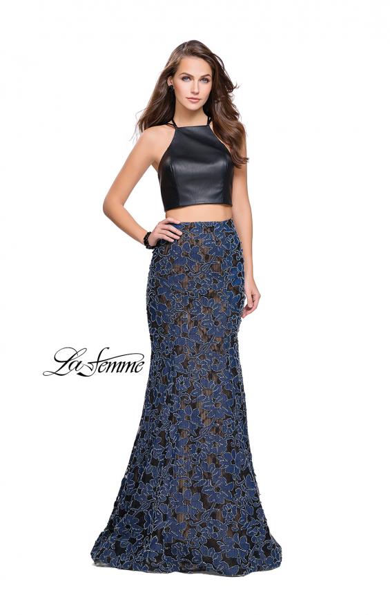 Picture of: Two Piece Mermaid Prom Dress with Vegan Leather Top in Blue Multi, Style: 25602, Main Picture