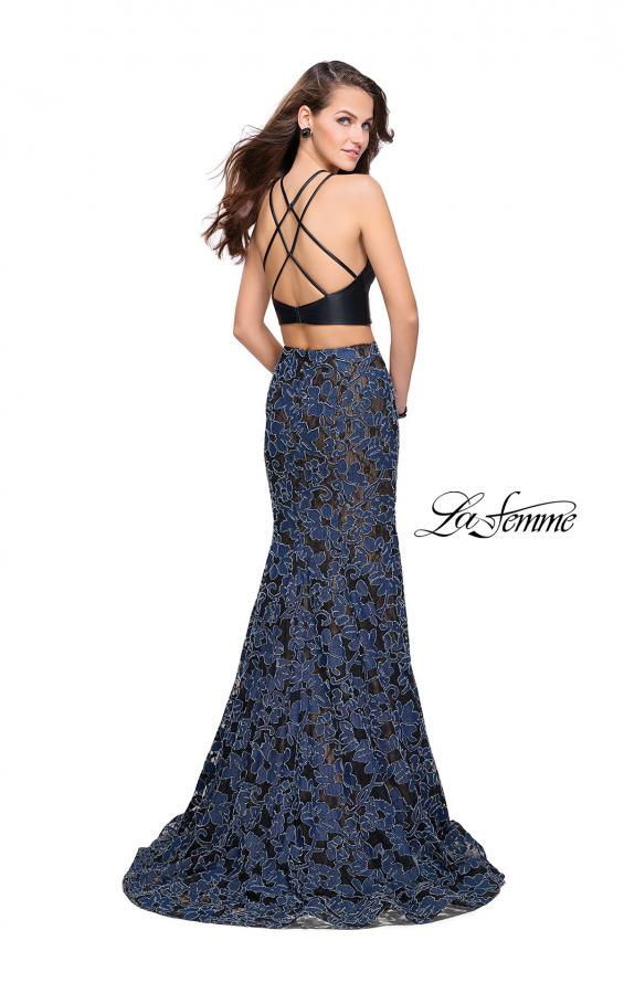 Picture of: Two Piece Mermaid Prom Dress with Vegan Leather Top in Blue Multi, Style: 25602, Back Picture