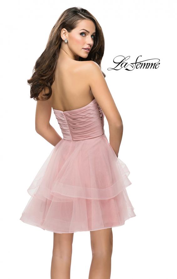 Picture of: Short Homecoming Dress with Tiered Tulle Skirt in Blush, Style: 26654, Back Picture