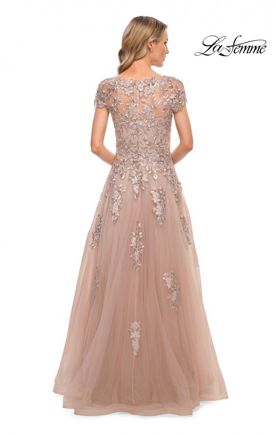 Picture of: Gorgeous Lace and Tulle Gown with Full Skirt and Sleeves in Pink, Style: 29829, Back Picture