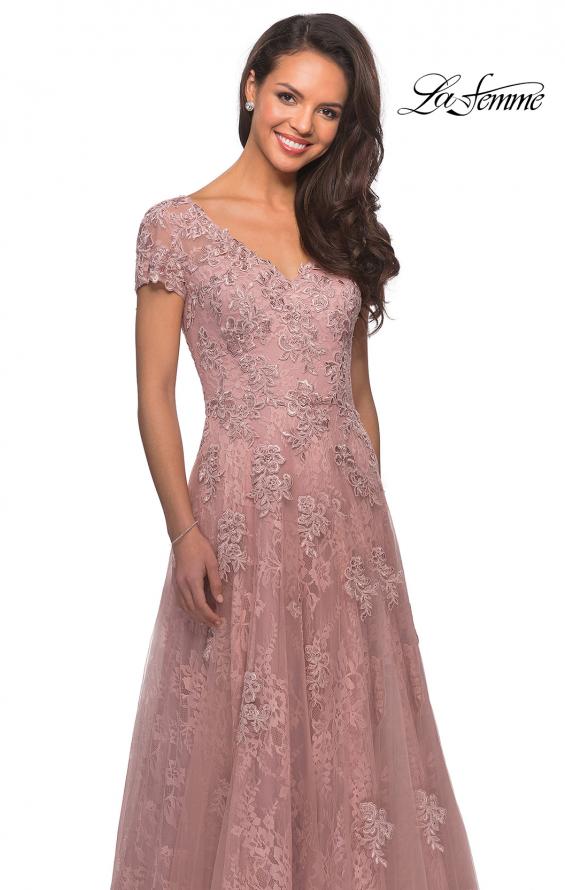 Picture of: Long A-Line Evening Dress with Short Sleeves in Blush, Detail Picture 1