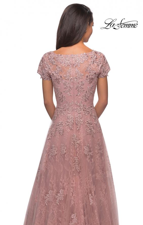 Picture of: Long A-Line Evening Dress with Short Sleeves in Blush, Detail Picture 2