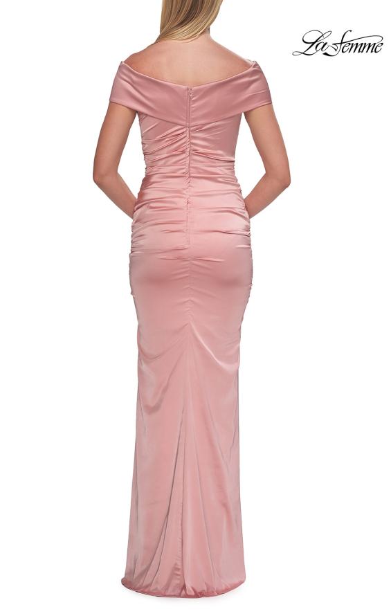 Picture of: Off-the-Shoulder Ruched Satin Evening Gown in Blush, Style: 33620, Detail Picture 4