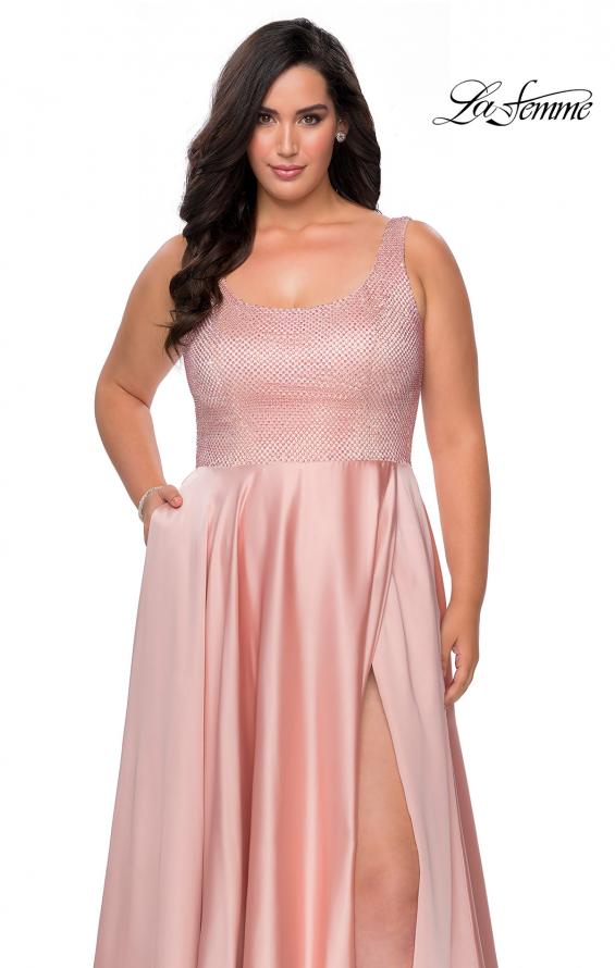 Picture of: Rhinestone Bodice Plus Size Prom Gown with Pockets in Blush, Style: 28879, Detail Picture 1