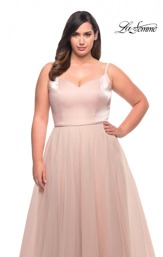 Picture of: Long Plus Size Gown with Tulle Skirt and Satin Top in Blush, Style: 29072, Detail Picture 5