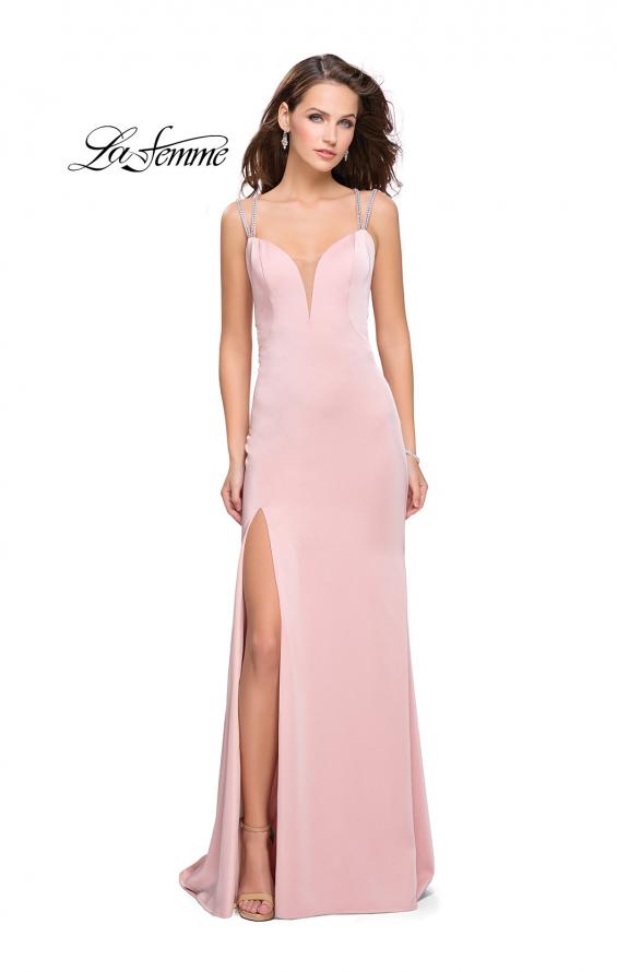 Picture of: Long Jersey Dress with Metallic Straps and Embellishments in Blush, Style: 25660, Main Picture