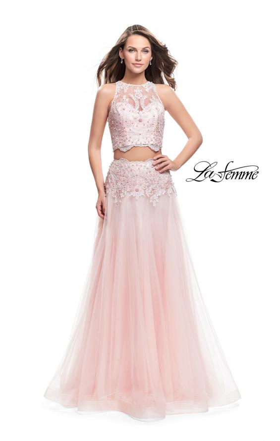 Picture of: Beaded and Lace Two Piece Dress With Tulle Skirt in Blush, Style: 26309, Main Picture