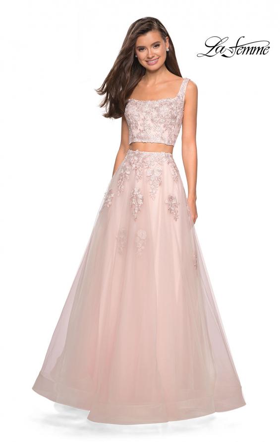Picture of: Two Piece Floor Length Prom Dress with Lace Detail in Blush, Style: 27489, Detail Picture 8