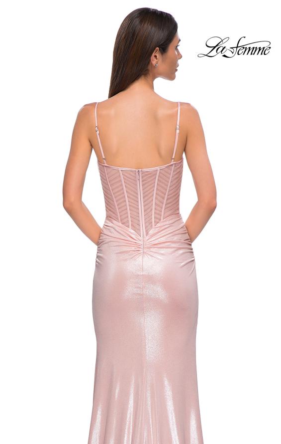 Picture of: Stunning Metallic Pastel Prom Dress with Intricate Ruched Corset Top in Blush , Style 32951, Detail Picture 8