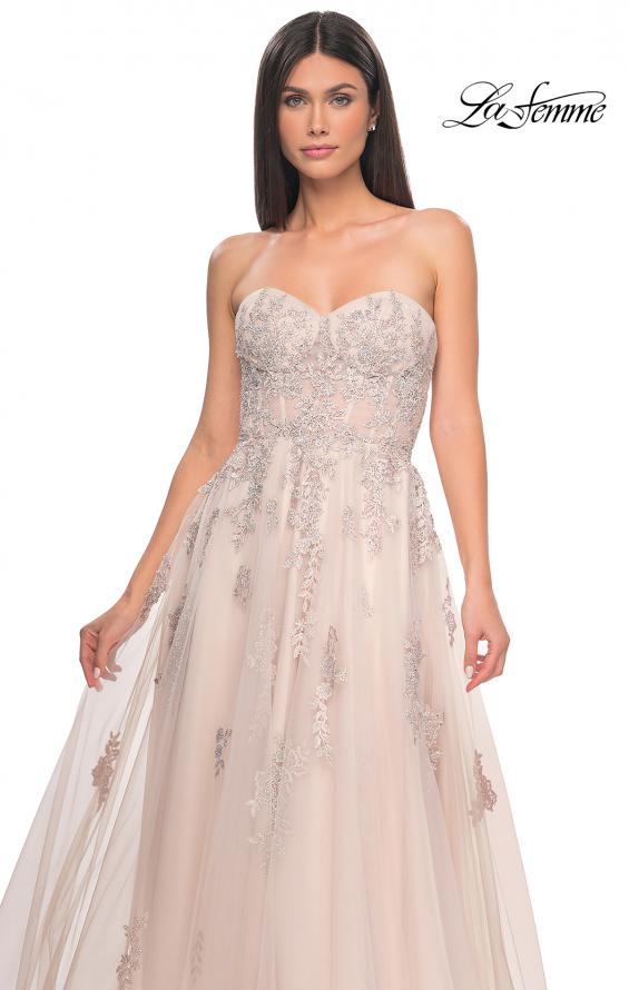 Picture of: Lace Up A-Line Dress with Ruched Bodice and Sweetheart Top in Blush, Style: 32084, Detail Picture 15