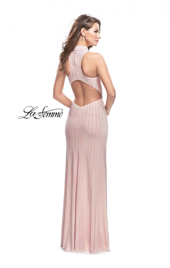 Picture of: Form Fitting Prom Dress with Rhinestones and Racer Back in Blush, Style: 25967, Back Picture
