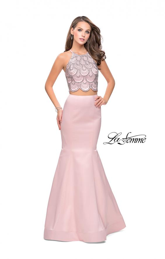 Picture of: Two Piece High Neck Prom Dress with Beading in Blush, Style: 26035, Detail Picture 1