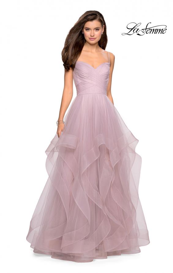 Picture of: Cascading Tulle Formal Gown with Sweetheart Neckline in Blush, Style: 27223, Detail Picture 1