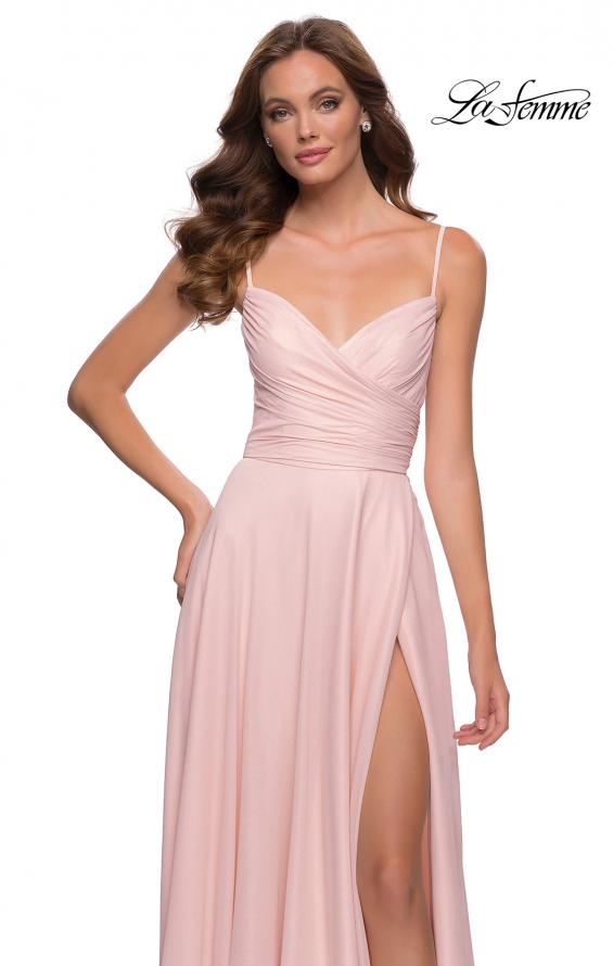 Picture of: Metallic Crepe Chiffon Gown with Ruching and Full Skirt in Blush, Style 29775, Detail Picture 1