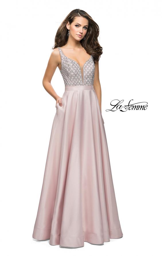 Picture of: Long Mikado Prom Dress with Beaded Bodice in Blush, Style: 26203, Detail Picture 2