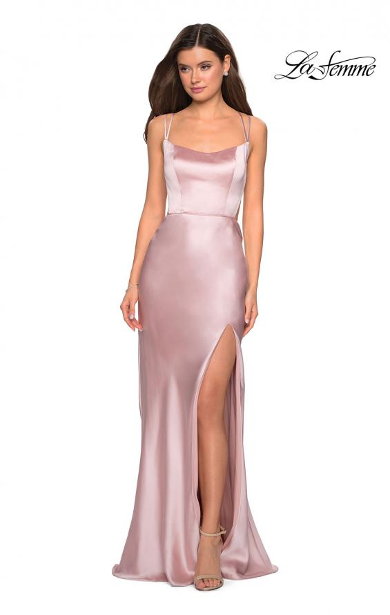 Picture of: Satin Prom Gown with Scoop Neck and Side Slit in Blush, Style: 27010, Detail Picture 2