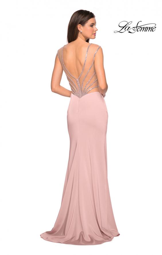 Picture of: Long Gown with Intricate Tape Beading and Illusion Detail in Blush, Style: 27081, Detail Picture 3