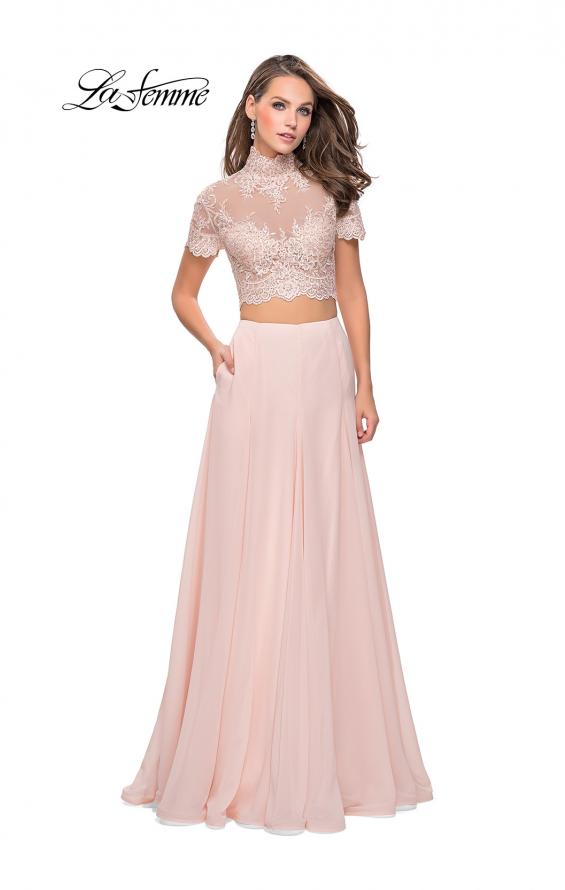 Picture of: Two Piece Dress with Beaded Lace Top and Sheer Back in Blush, Style: 25401, Detail Picture 4