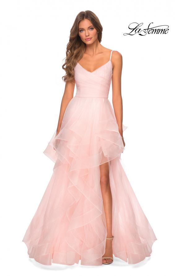 Picture of: Layered Tulle Prom Dress with V Shaped Neckline in Blush, Style: 28502, Detail Picture 4