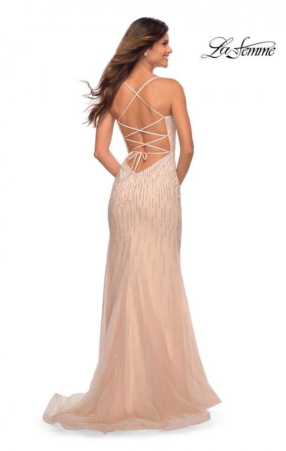 Picture of: Long Jeweled Pastel Prom Gown with Lace Up Back in Blush, Detail Picture 4