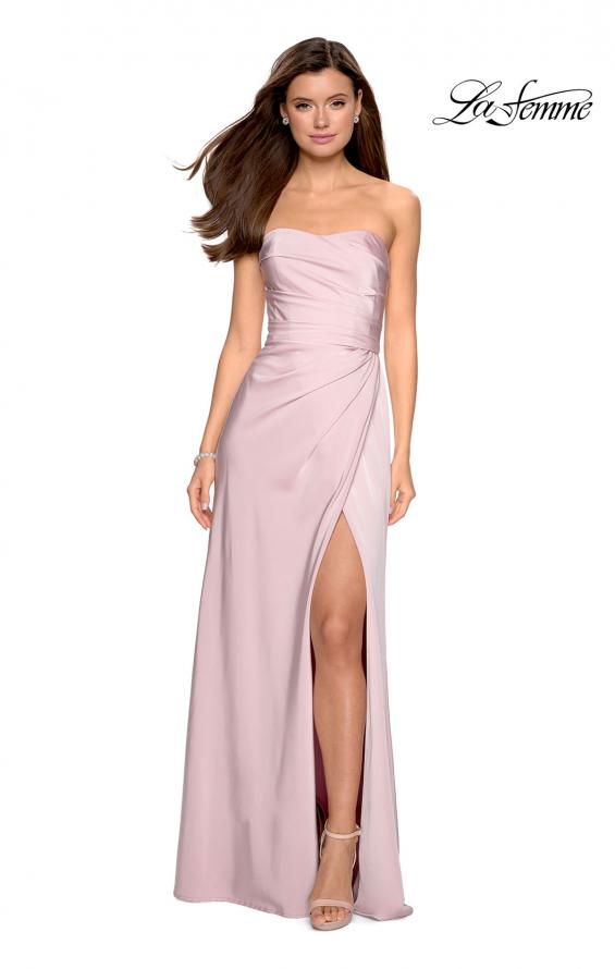 Picture of: Strapless Jersey Prom Dress with Ruching and Slit in Blush, Style: 26794, Detail Picture 5