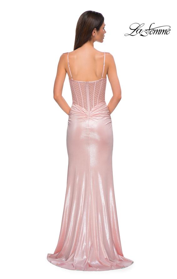 Picture of: Stunning Metallic Pastel Prom Dress with Intricate Ruched Corset Top in Blush , Style 32951, Detail Picture 6