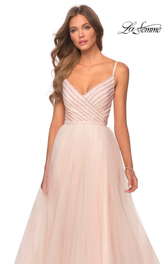 Picture of: Tulle A-line Dress with Patterned Rhinestone Bodice in Blush, Style: 28511, Detail Picture 7
