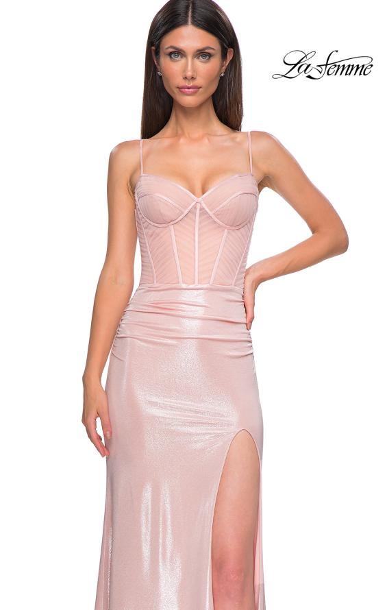 Picture of: Stunning Metallic Pastel Prom Dress with Intricate Ruched Corset Top in Blush , Style 32951, Detail Picture 7