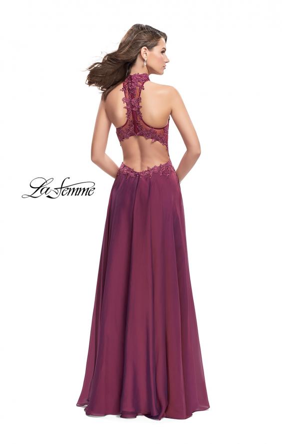 Picture of: Long Strapless Prom Dress with Pockets and Choker in Boysenberry, Style: 25450, Back Picture