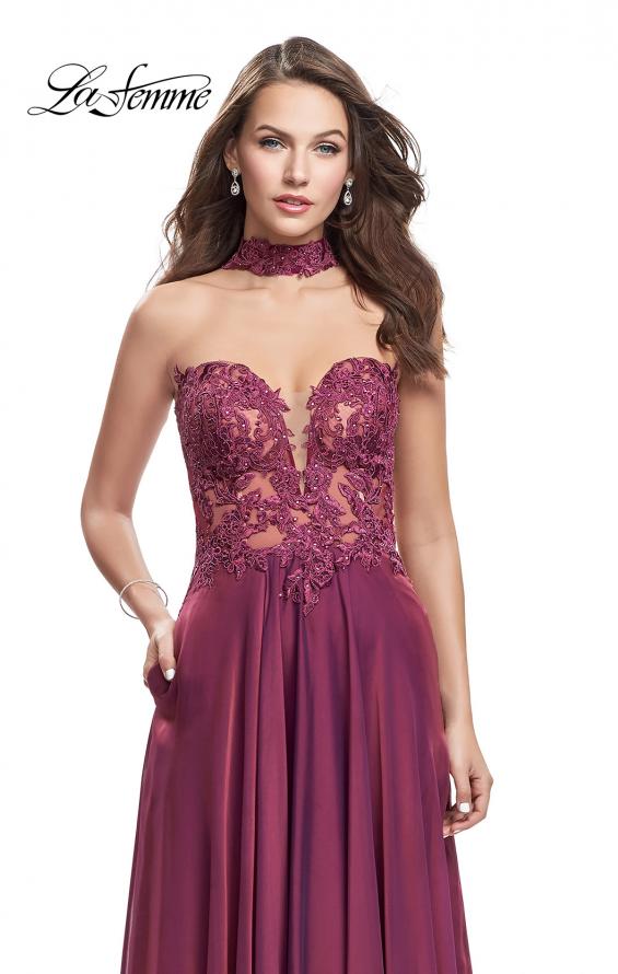Picture of: Long Strapless Prom Dress with Pockets and Choker in Boysenberry, Style: 25450, Detail Picture 1